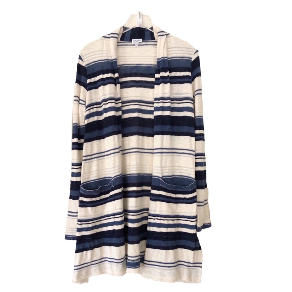 Splendid | Striped Open Front Blue Cream Cardigan Nautical Beach Coastal Small